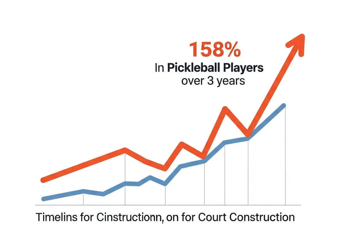 Pickleball court shortage visualization showing player growth outpacing court construction, highlighting demand-supply gap